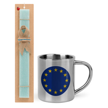 EU, Πασχαλινό Σετ, μεταλλική κούπα θερμό (300ml) & πασχαλινή λαμπάδα αρωματική πλακέ (30cm) (ΤΙΡΚΟΥΑΖ)