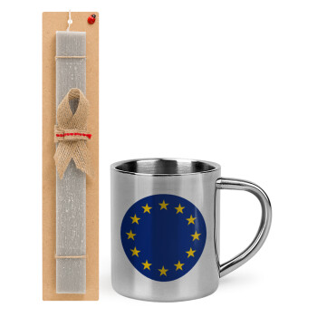 EU, Πασχαλινό Σετ, μεταλλική κούπα θερμό (300ml) & πασχαλινή λαμπάδα αρωματική πλακέ (30cm) (ΓΚΡΙ)