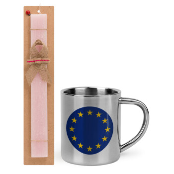 EU, Πασχαλινό Σετ, μεταλλική κούπα θερμό (300ml) & πασχαλινή λαμπάδα αρωματική πλακέ (30cm) (ΡΟΖ)
