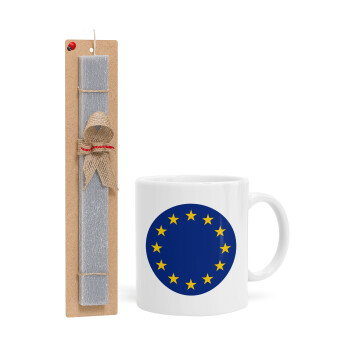 EU, Πασχαλινό Σετ, Κούπα κεραμική (330ml) & πασχαλινή λαμπάδα αρωματική πλακέ (30cm) (ΓΚΡΙ)
