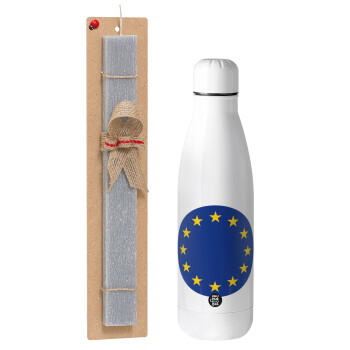 EU, Πασχαλινό Σετ, μεταλλικό παγούρι Inox (700ml) & πασχαλινή λαμπάδα αρωματική πλακέ (30cm) (ΓΚΡΙ)