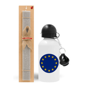 EU, Πασχαλινό Σετ, παγούρι μεταλλικό  αλουμινίου (500ml) & πασχαλινή λαμπάδα αρωματική πλακέ (30cm) (ΓΚΡΙ)