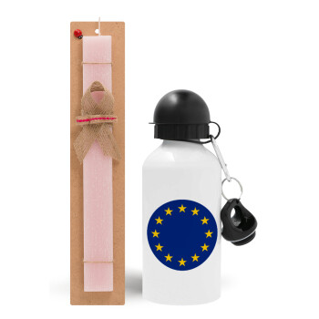 EU, Πασχαλινό Σετ, παγούρι μεταλλικό αλουμινίου (500ml) & πασχαλινή λαμπάδα αρωματική πλακέ (30cm) (ΡΟΖ)
