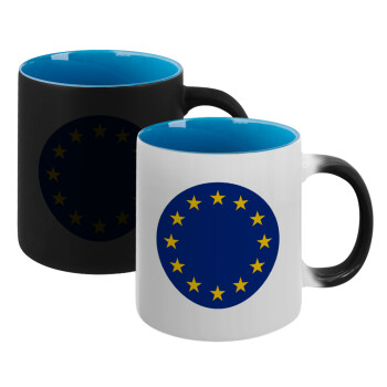 EU, Κούπα Μαγική εσωτερικό μπλε, κεραμική 330ml που αλλάζει χρώμα με το ζεστό ρόφημα (1 τεμάχιο)