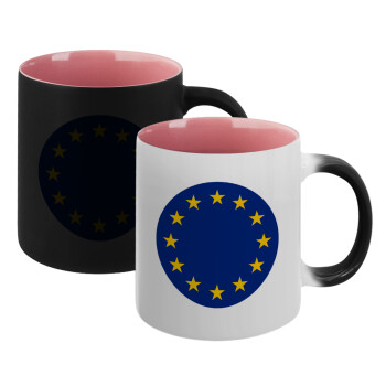 EU, Κούπα Μαγική εσωτερικό ΡΟΖ, κεραμική 330ml που αλλάζει χρώμα με το ζεστό ρόφημα (1 τεμάχιο)