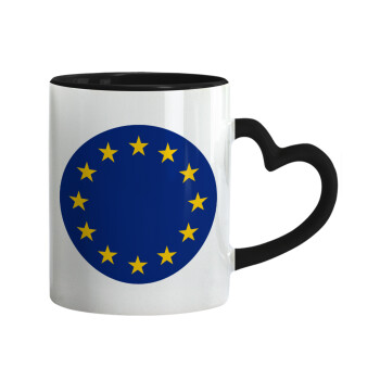EU, Κούπα καρδιά χερούλι μαύρη, κεραμική, 330ml
