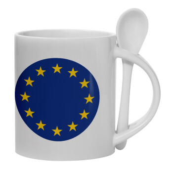 EU, Ceramic coffee mug with Spoon, 330ml (1pcs)