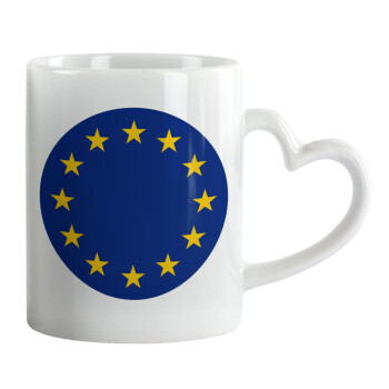 EU, Κούπα καρδιά χερούλι λευκή, κεραμική, 330ml