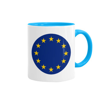 EU, Κούπα χρωματιστή γαλάζια, κεραμική, 330ml