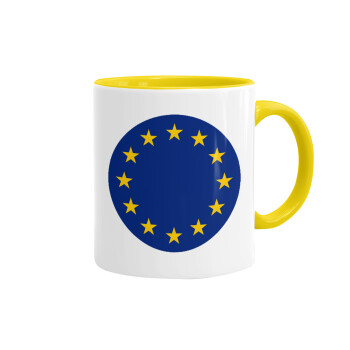 EU, Κούπα χρωματιστή κίτρινη, κεραμική, 330ml