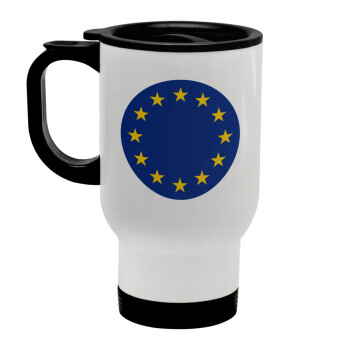 EU, Κούπα ταξιδιού ανοξείδωτη με καπάκι, διπλού τοιχώματος (θερμό) λευκή 450ml