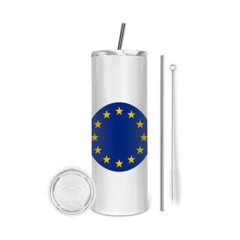 EU, Eco friendly ποτήρι θερμό (tumbler) από ανοξείδωτο ατσάλι 600ml, με μεταλλικό καλαμάκι & βούρτσα καθαρισμού