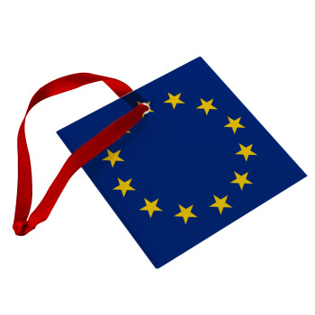 EU, Χριστουγεννιάτικο στολίδι γυάλινο τετράγωνο 9x9cm