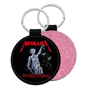 Metallica and justice for all, Μπρελόκ Δερματίνη, στρογγυλό ΡΟΖ (5cm)