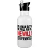 White water bottle with straw, stainless steel 600ml
