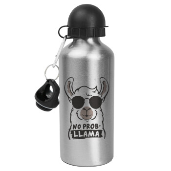 No Prob Llama, Metallic water jug, Silver, aluminum 500ml