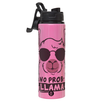 No Prob Llama, Metallic water bottle with safety lid, 850ml aluminum