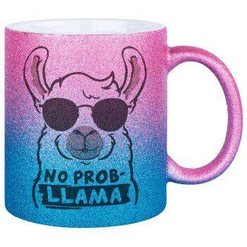 No Prob Llama, Κούπα Χρυσή/Μπλε Glitter, κεραμική, 330ml