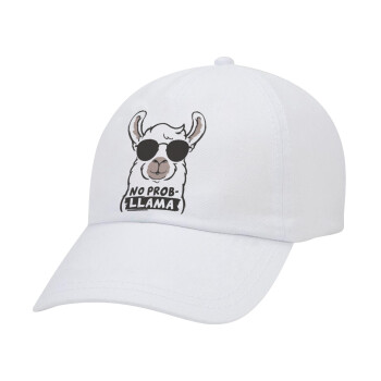 No Prob Llama, Καπέλο ενηλίκων Jockey Λευκό (snapback, 5-φύλλο, unisex)