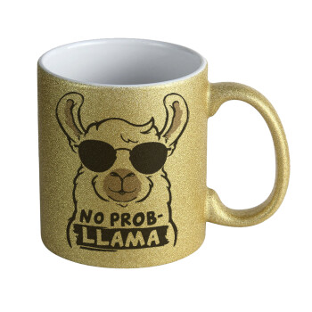 No Prob Llama, Κούπα Χρυσή Glitter που γυαλίζει, κεραμική, 330ml
