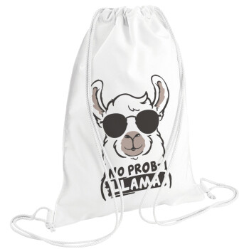 No Prob Llama, Τσάντα πλάτης πουγκί GYMBAG λευκή (28x40cm)