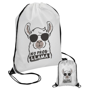 No Prob Llama, Τσάντα πουγκί με μαύρα κορδόνια 45χ35cm (1 τεμάχιο)