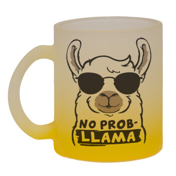 No Prob Llama, Κούπα γυάλινη δίχρωμη με βάση το κίτρινο ματ, 330ml