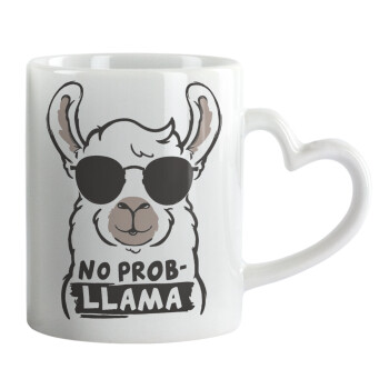 No Prob Llama, Κούπα καρδιά χερούλι λευκή, κεραμική, 330ml