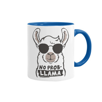 No Prob Llama, Mug colored blue, ceramic, 330ml