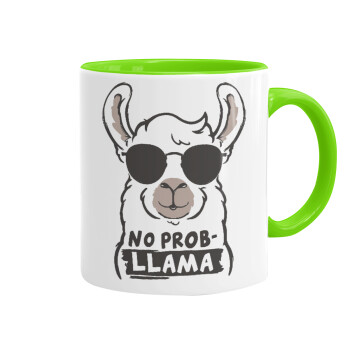 No Prob Llama, Mug colored light green, ceramic, 330ml