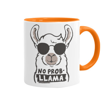 No Prob Llama, Mug colored orange, ceramic, 330ml