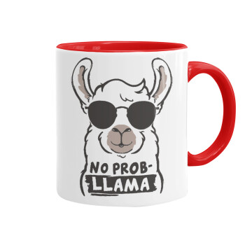 No Prob Llama, Mug colored red, ceramic, 330ml