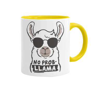 No Prob Llama, Κούπα χρωματιστή κίτρινη, κεραμική, 330ml