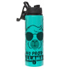 Metallic water bottle with safety lid, 850ml aluminum