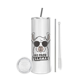 No Prob Llama, Tumbler stainless steel 600ml, with metal straw & cleaning brush