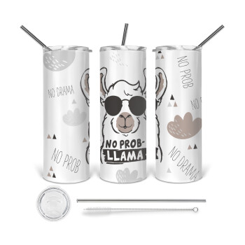 No Prob Llama, Tumbler stainless steel 600ml, with metal straw & cleaning brush