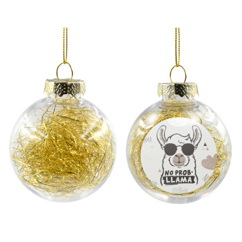 No Prob Llama, Χριστουγεννιάτικη μπάλα δένδρου διάφανη με χρυσό γέμισμα 8cm