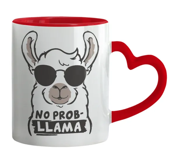 No Prob Llama — Mug heart red handle, ceramic, 330ml