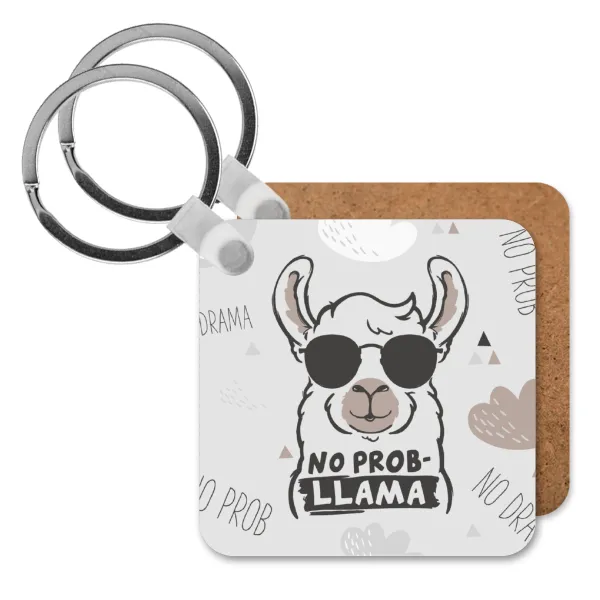 No Prob Llama — Square wooden MDF keychain