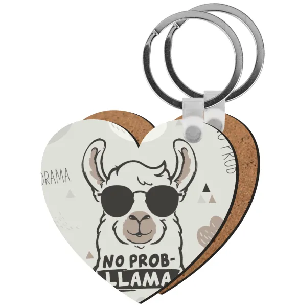 No Prob Llama — Heart wooden MDF keychain