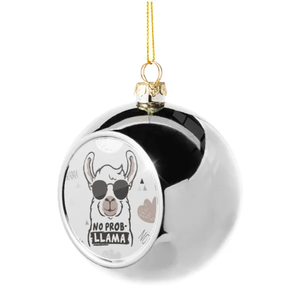 No Prob Llama — Silver 8cm Christmas tree ball ornament