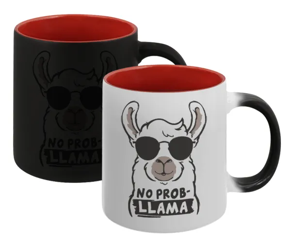No Prob Llama — Κούπα Μαγική εσωτερικό κόκκινο, κεραμική, 330ml που αλλάζει χρώμα με το ζεστό ρόφημα
