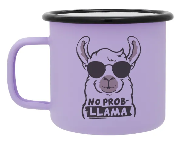 No Prob Llama — Metal enamel mug, matte light pastel purple, 360ml