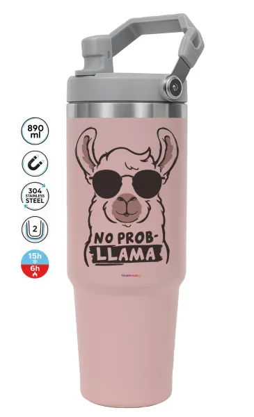 No Prob Llama — PINK Travel Tumbler with Handle 890ml