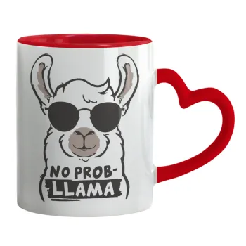 No Prob Llama, Κούπα καρδιά χερούλι κόκκινη, κεραμική, 330ml
