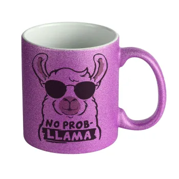 No Prob Llama, Κούπα Μωβ Glitter που γυαλίζει, κεραμική, 330ml