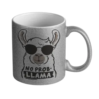 No Prob Llama, Κούπα Ασημένια Glitter που γυαλίζει, κεραμική, 330ml