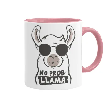 No Prob Llama, Κούπα χρωματιστή ροζ, κεραμική, 330ml