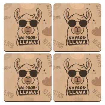 No Prob Llama, ΣΕΤ x4 Σουβέρ ξύλινα τετράγωνα plywood (9cm)