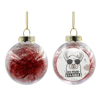 No Prob Llama, Transparent Christmas tree ball ornament with red filling 8cm